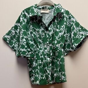 Exquise Green and White Floral Button-Down Shirt